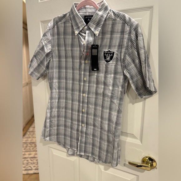 Las Vegas Raiders Antigua Plaid Button Down Shirt Mens Medium NWT NFL Licensed - Picture 3 of 8
